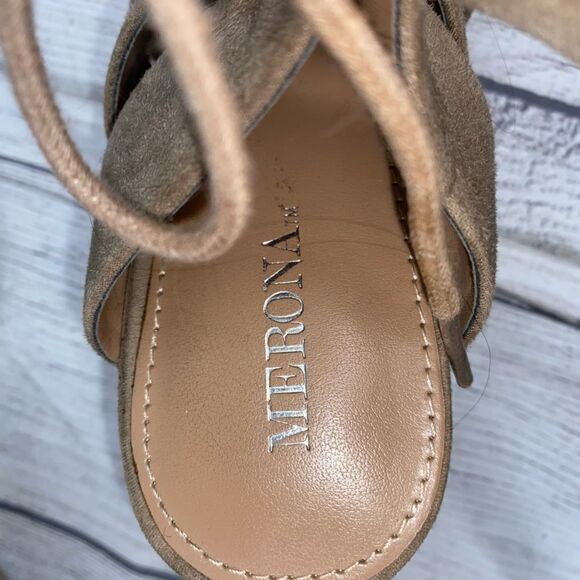Merona thick strap w/front tie laces microfiber chunky heels sz 7 women - Picture 3 of 7